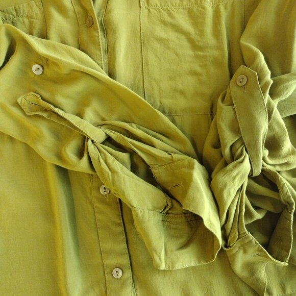 A New Approach Top Large Long Tab Sleeves Pockets Mustard Green - Picture 9 of 13